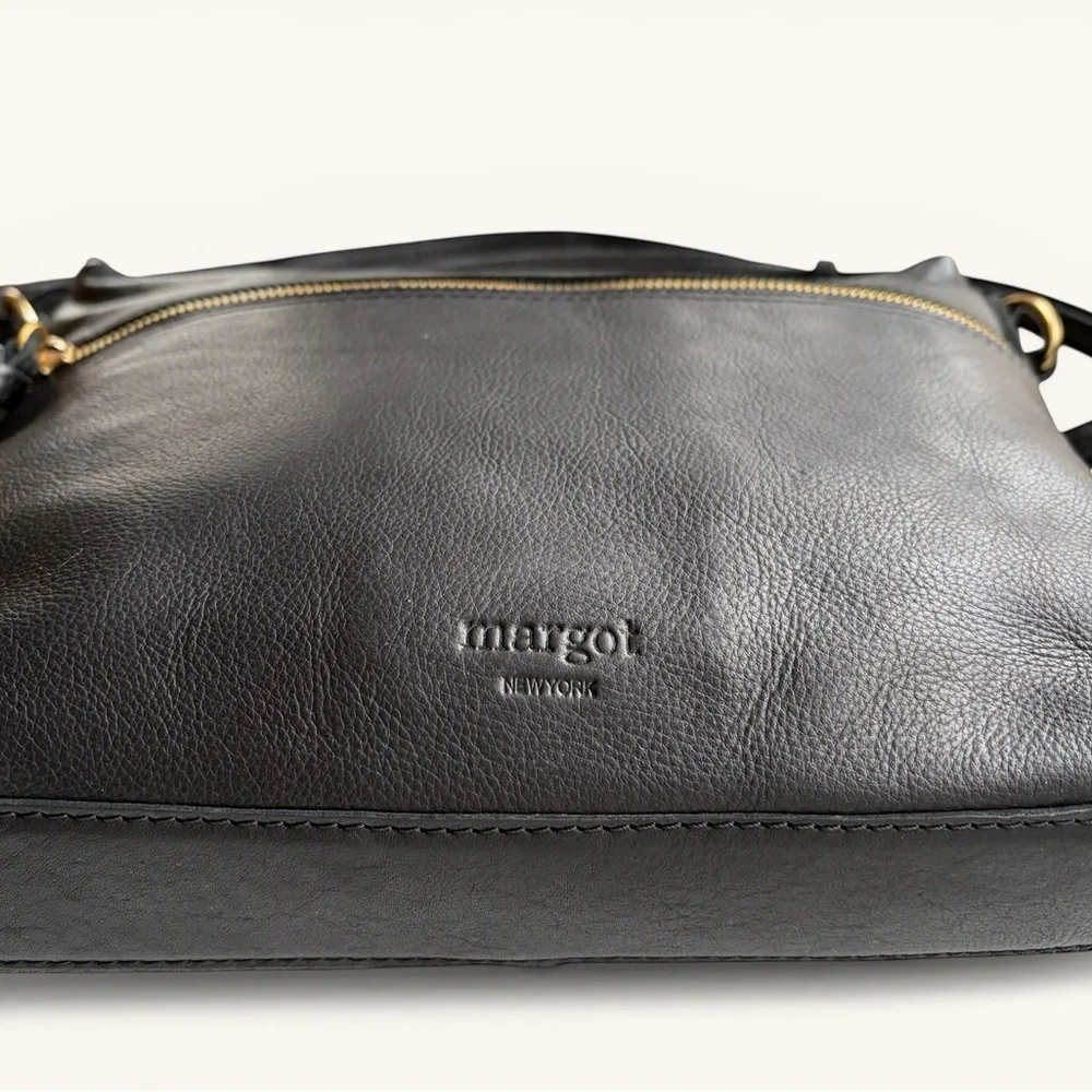 Classic Black Leather Shoulder Bag with Gold Hardware